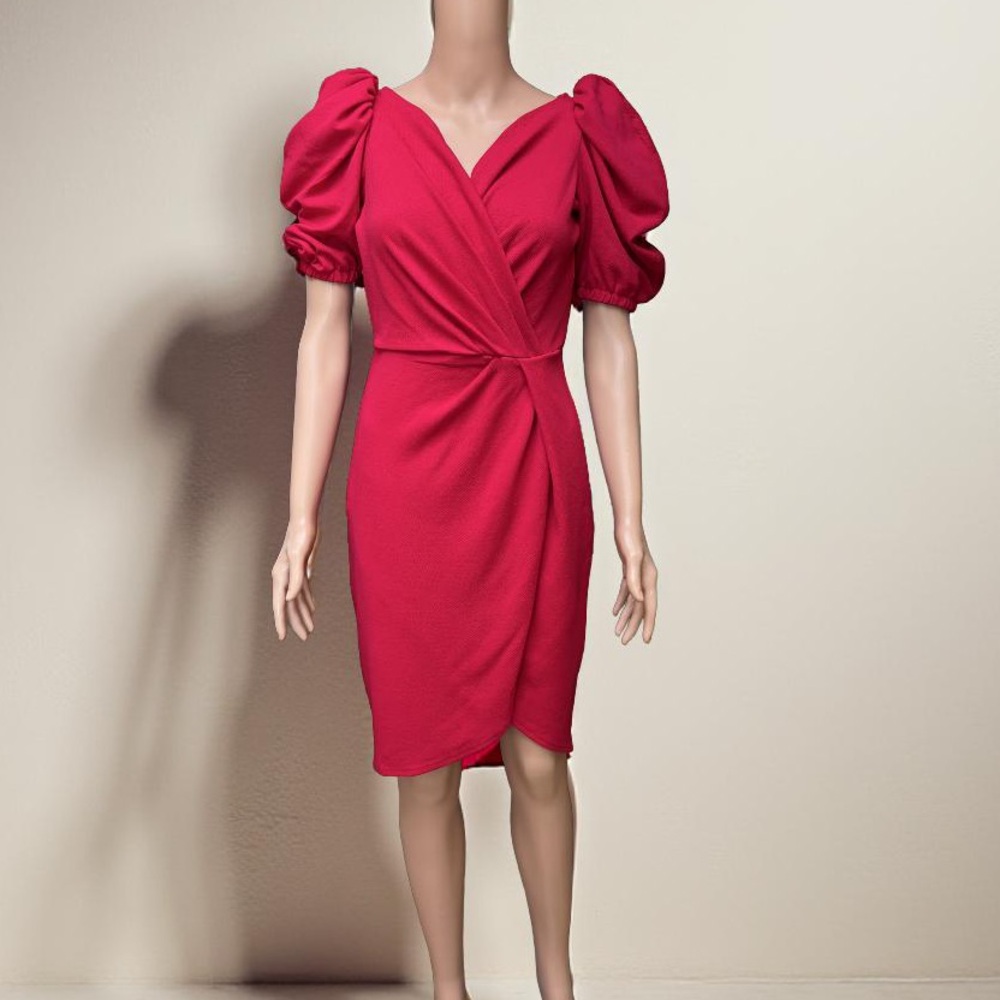 Athena Lifestyles Dress Red Short Sleeve V-Neck Wrap Mini